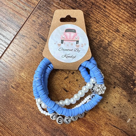 Let it Snow- Snowflake and Pearls Blue Beaded Bracelets- Set of 3 - Picture 4 of 4